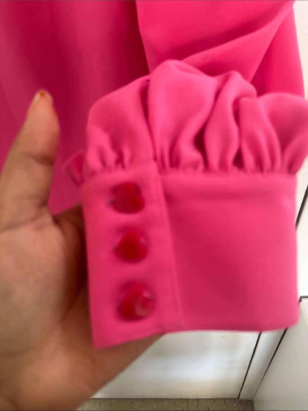 CROSBY by Mollie Burch Hot Pink Ruffle V-Neck Blouse - Picture 3 of 6